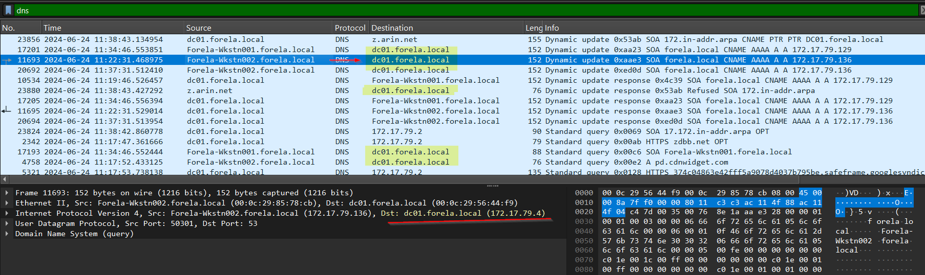 DNS traffic - identify DC
